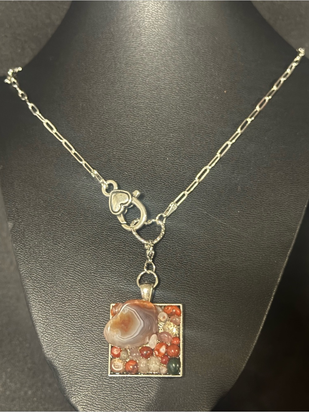 Handcrafted Red Agate Square Pendant Necklace - Women Jewelry